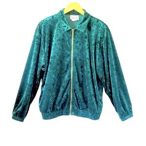 Vintage Teddi Green Velour Track Jacket Size Large